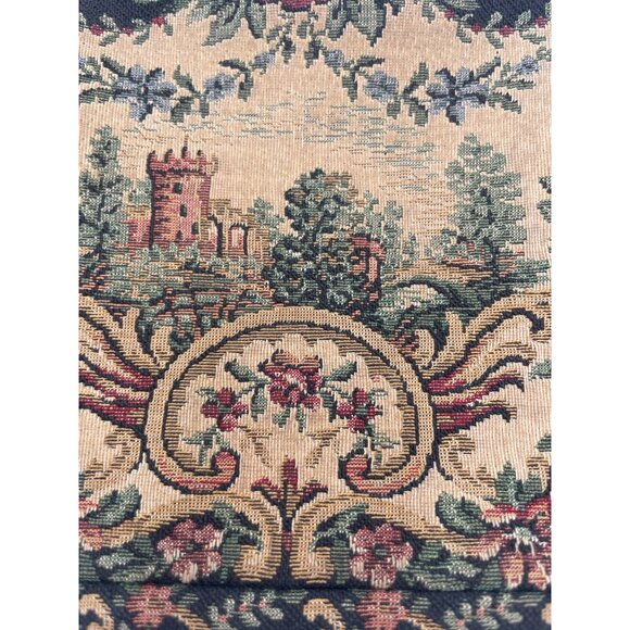 Vintage French Tapestry Clutch Purse With Castle Scene & Floral Design - Picture 2 of 6